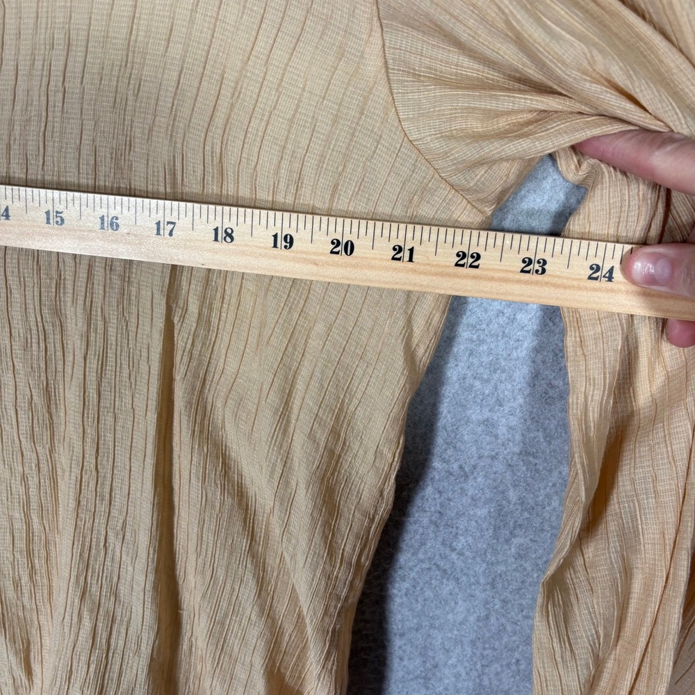Worthington‎ Lace Up Blouse Large Tan Textured Balloon Sleeve Semi Sheer Neutral - Picture 7 of 11